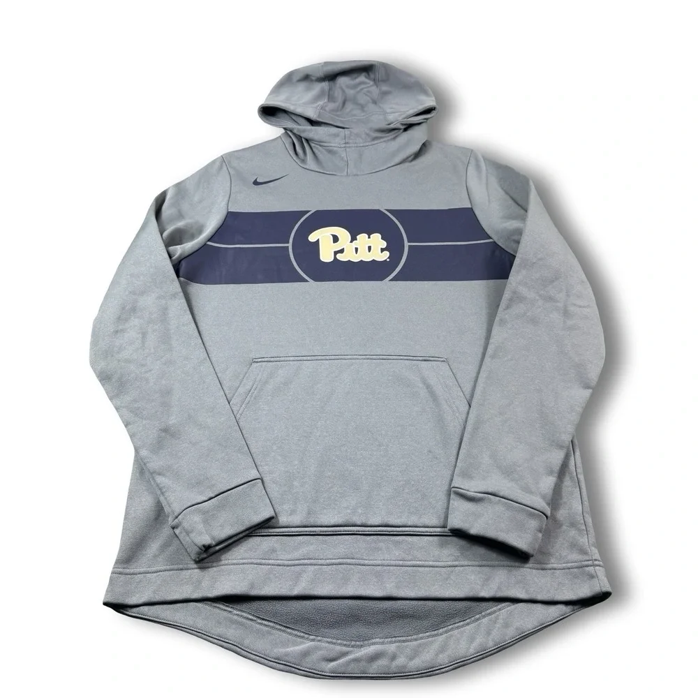 Nike Dri-Fit Pitt Panthers Gray Pullover Hoodie Spellout Mens Size Large EUC